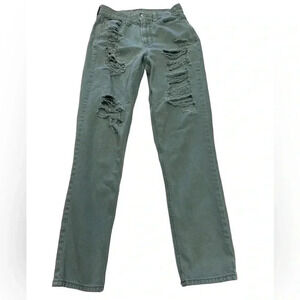 American Eagle Distressed Skinny Light Green High Rise  Jeans Size 0
